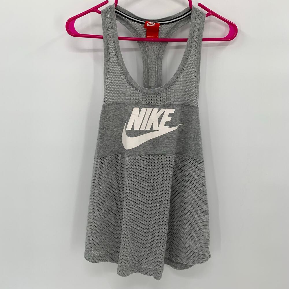 Nike Tank Top Womens Large Mesh Racerback Heather Grey Gym Workout Athleisure